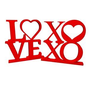 Love XOXO Valentines Day Gift Decor Sign set 6"x5.5" New Red Heart Plastic 3D